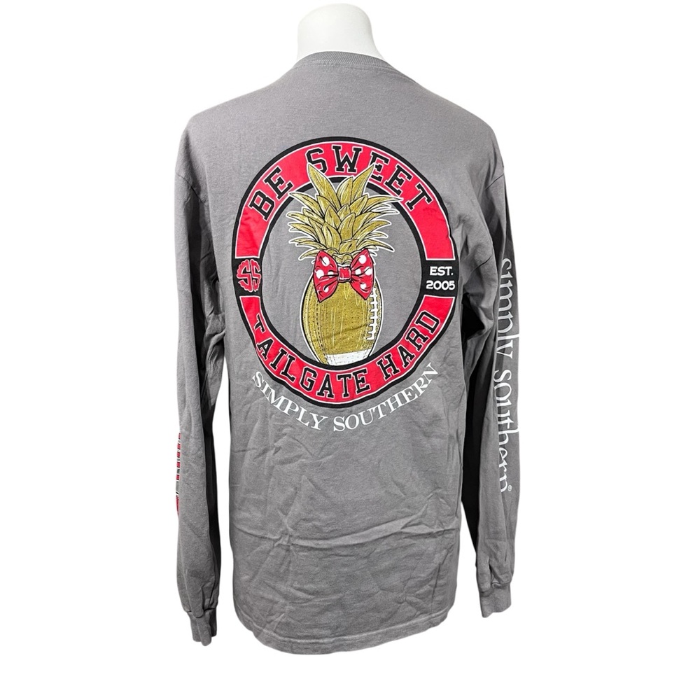 Simply Southern Pineapple Tailgate Long Sleeve T-Shirt Charcoal Red Women’s Sm